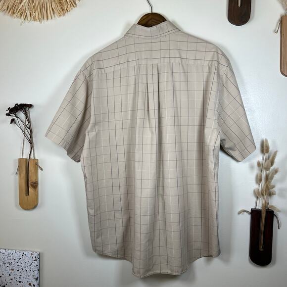 Men's Large Roundtree & Yorke Classic Beige Grid Button Down Shirt - Picture 5 of 6